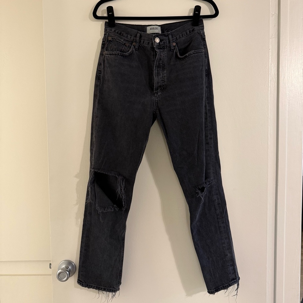 Agolde Riley High Rise Straight Crop Jeans Ripped / Distressed (Contraband) - Picture 2 of 11